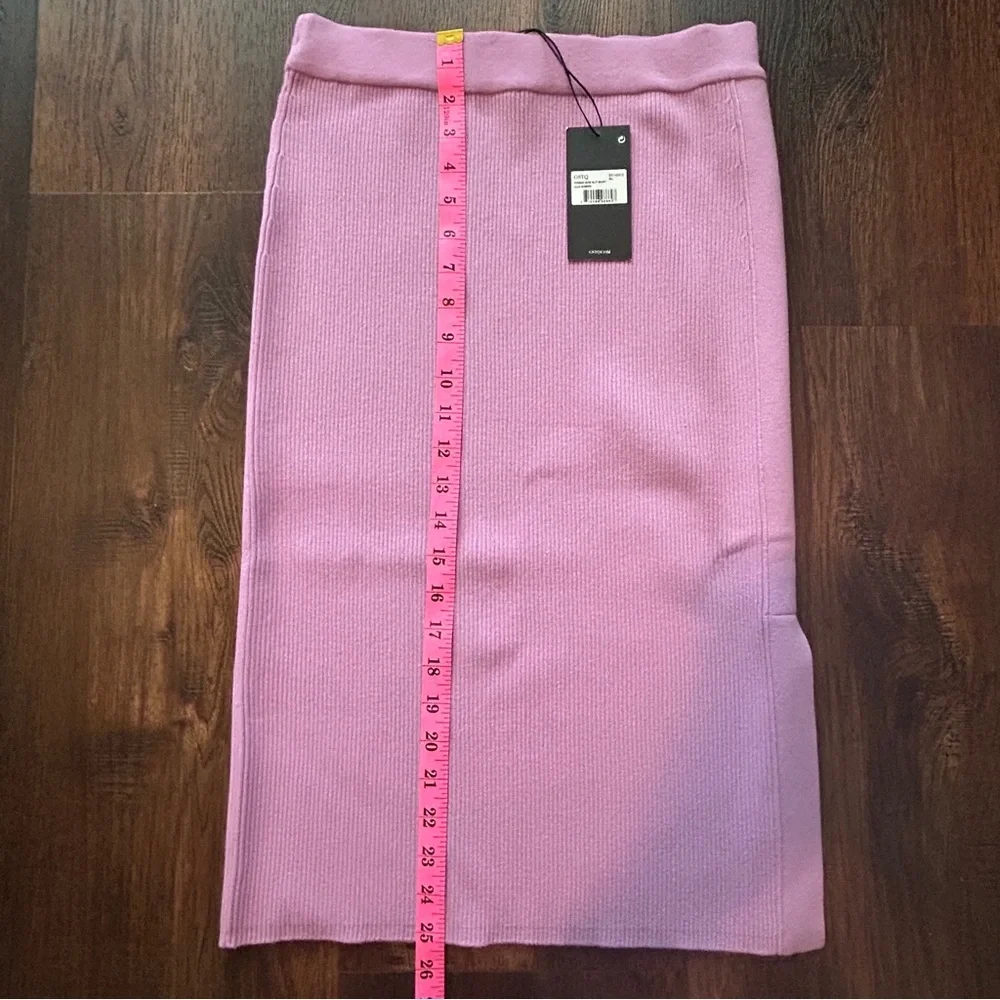 GSTQ Lilac Ribbed Knit Skirt Set Quiet Luxury NWT M/L